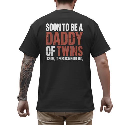 Soon To Be Dad Twins Fatherhood Pregnancy Announcement New D Men's Back Print T-Shirt - Father's Day Fun