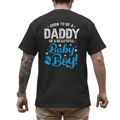 Soon To Be A Daddy Of A Baby Boy New Dad Expecting Father Men's Back Print T-Shirt - Father's Day Fun