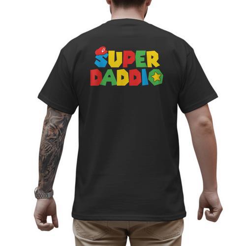 Super Gamer Dad Unleashed Celebrating Fatherly Powers Men's Back Print T-Shirt - Father's Day Fun