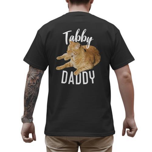 Tabby Daddy Cat Lover Saying Graphic Men's Back Print T-Shirt - Father's Day Fun
