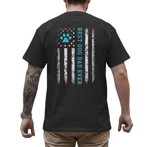 USA Flag Best Dog Dad Ever American Puppy Lover Paw Men's Back Print T-Shirt - Father's Day Fun