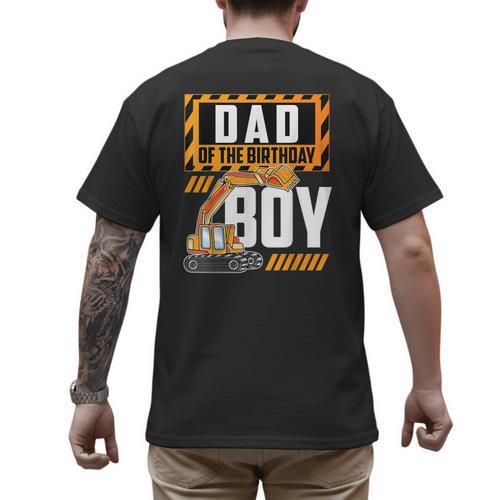 Vehicle Construction Excavator Dad Of The Birthday Boy Small Men's Back Print T-Shirt - Father's Day Fun