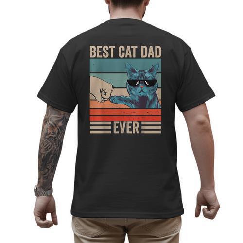 Vintage Best Cat Dad Ever Bump Fist Father's Day Cat Daddy Men's Back Print T-Shirt - Father's Day Fun