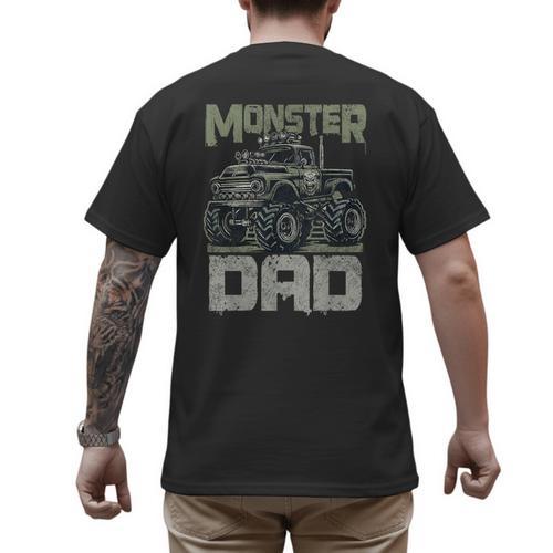 Vintage Monster Truck Lover DAD Family Matching Birthday Men's Back Print T-Shirt - Father's Day Fun