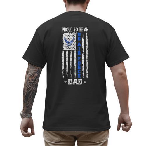 Vintage USA Flag Proud To Be An US Air Force Dad Men's Back Print T-Shirt - Father's Day Fun