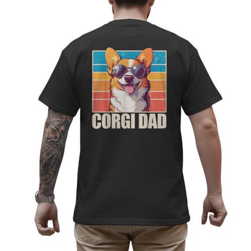 Welsh Corgi Pembroke Dog Corgi Dad -Adults Small Classic Fit Short Sleeve Cotton Polyester Blend Men's Back Print T-Shirt - Father's Day Fun