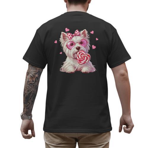 Westie Dog Valentines Day Dog Mom Westie Dad Candy Sucker For Men Women Girls Kids Men's Back Print T-Shirt - Father's Day Fun