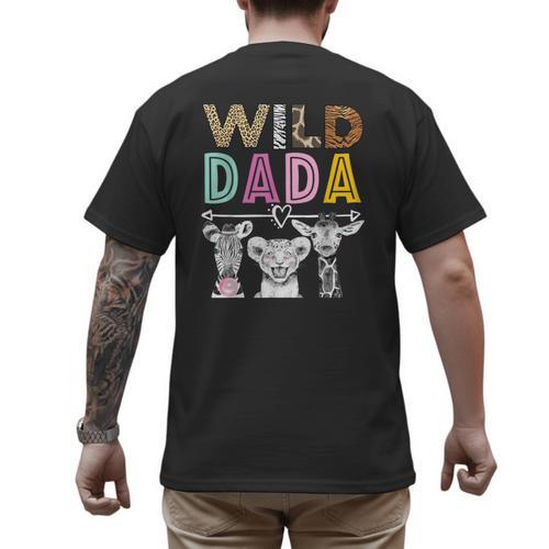 Wild Dada Zoo Theme Birthday Safari Jungle Matching Party Men's Back Print T-Shirt - Father's Day Fun