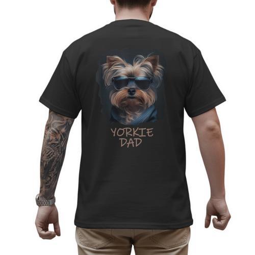 Yorkie Dad Cute Cool Dog In Sunglasses C Men's Back Print T-Shirt - Father's Day Fun