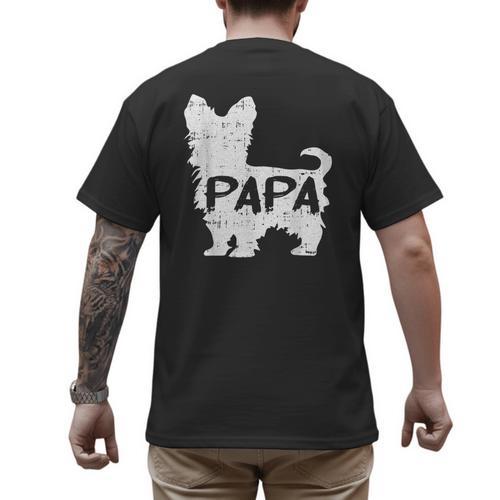 Yorkshire Terrier Papa Dog Puppy Doggie Pet Lover Yorkie Dad Men's Back Print T-Shirt - Father's Day Fun