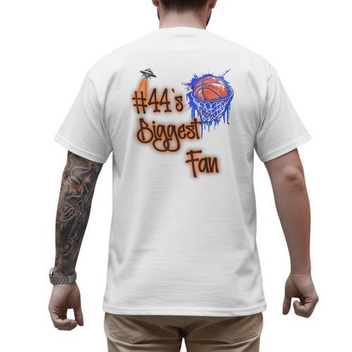 44 Biggest Fan Of Basketball Player Number 44 Dad Mom Men's Back Print T-Shirt - Father's Day Fun