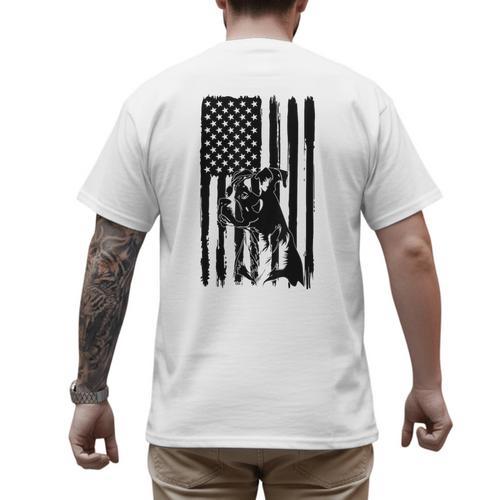 American Flag USA Patriot Boxer Dog Dad Men's Back Print T-Shirt - Father's Day Fun