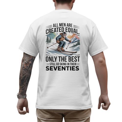 Only The Best Still Go Skiing In Their Seventies Men Dad Men's Back Print T-Shirt - Father's Day Fun