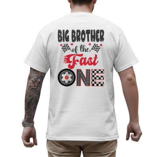 Big Brother Of The Fast One Car Racing Dad 1St Birthday Boy Men's Back Print T-Shirt - Father's Day Fun
