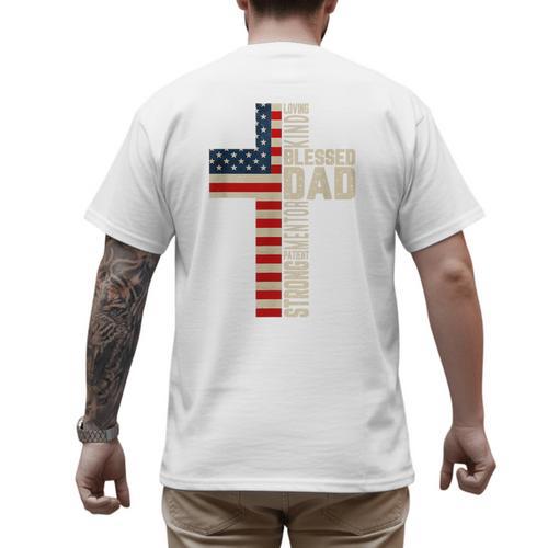 Blessed Dad Christian From Daughter Son Jesus Patriotic Men's Back Print T-Shirt - Father's Day Fun
