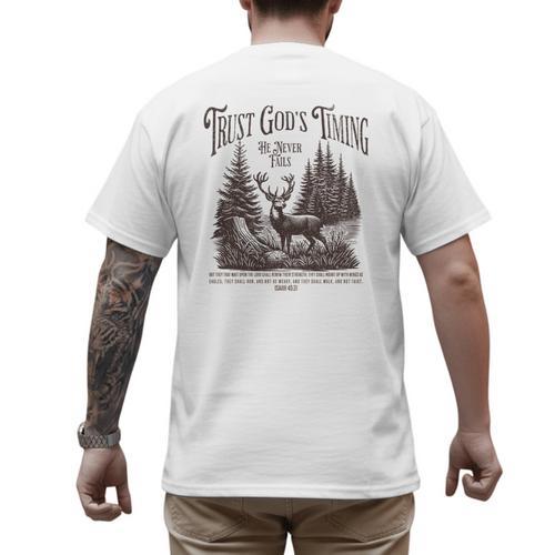 Christian Jesus Bible Verse Deer Elk Buck Hunting Dad Hunter Men's Back Print T-Shirt - Father's Day Fun