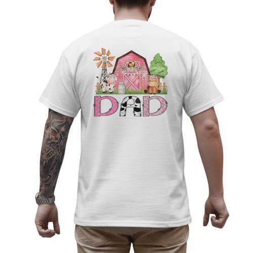 Dad Pink Farm Animal Birthday Kids Matching Family Men's Back Print T-Shirt - Father's Day Fun