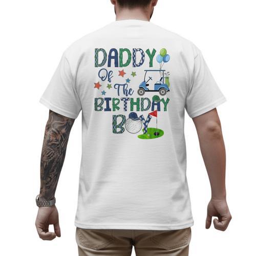 Daddy Of The Birthday Boy Hole In One Golf Lover Men's Back Print T-Shirt - Father's Day Fun
