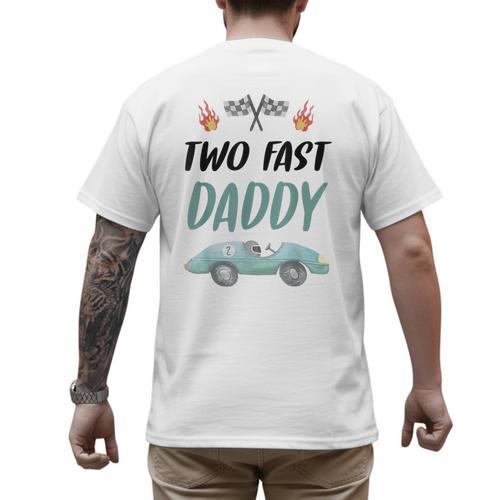 Daddy Dad 2nd Birthday Two Fast Race Car Second Bday Party Men's Back Print T-Shirt - Father's Day Fun