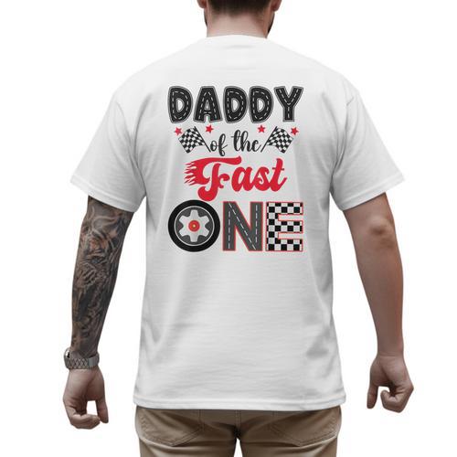 Daddy Of The Fast One Car Racing Dad 1St Birthday Boy Men's Back Print T-Shirt - Father's Day Fun