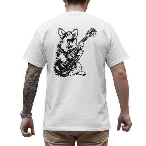 Dog Guitarist Guitar Pembroke Welsh Corgi Dad Mom Men's Back Print T-Shirt - Father's Day Fun