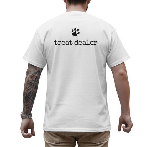 Dog Treat Dealer Vintage Pet Print Dog Dad Mom Men's Back Print T-Shirt - Father's Day Fun