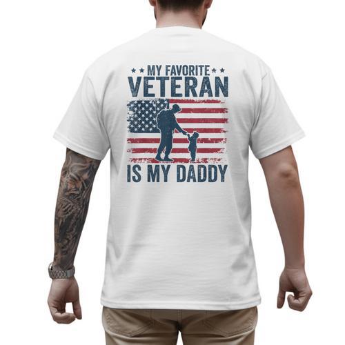 Father Veterans Day My Favorite Veteran Is My Daddy For Kids Men's Back Print T-Shirt - Father's Day Fun