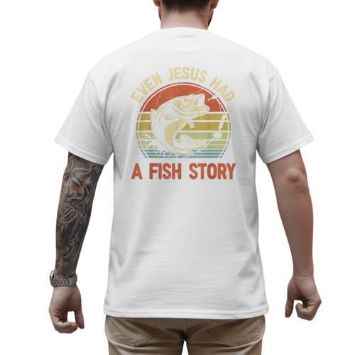 Fishing Even Jesus Had Fish Story Bass Dad Christian Men's Back Print T-Shirt - Father's Day Fun