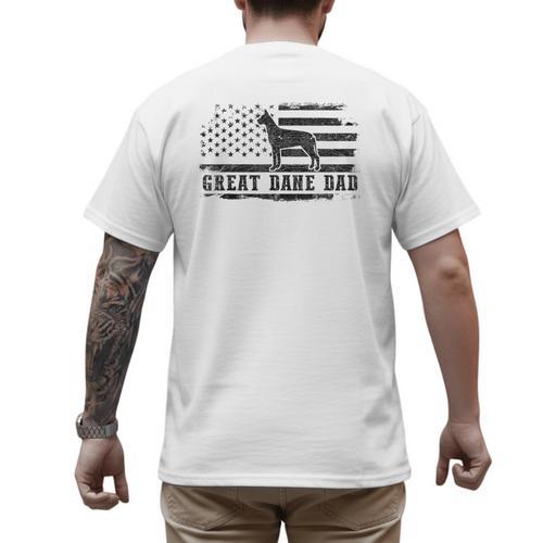 Great Dane Dad Distressed American Flag Patriotic Dog Men's Back Print T-Shirt - Father's Day Fun