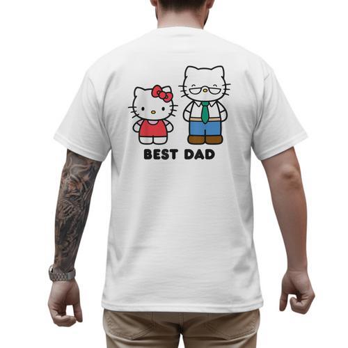Hello Kitty Best Dad Fathers Day Small Men's Back Print T-Shirt - Father's Day Fun