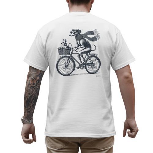 Italian Greyhound Whippet Bicycle Cycling Dog Mom Iggy Dad Men's Back Print T-Shirt - Father's Day Fun