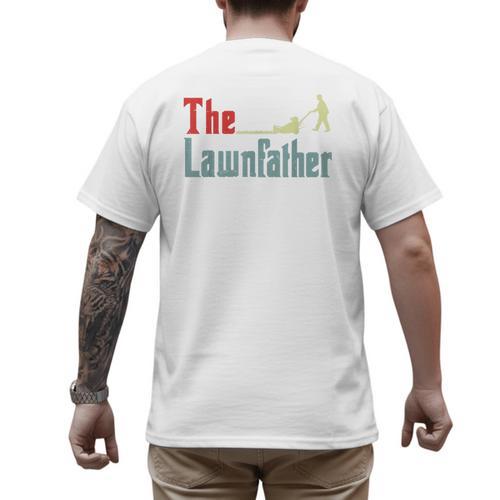 Lawn Mowing Lawnfather Dad Lawn Mower Gardening Men's Back Print T-Shirt - Father's Day Fun