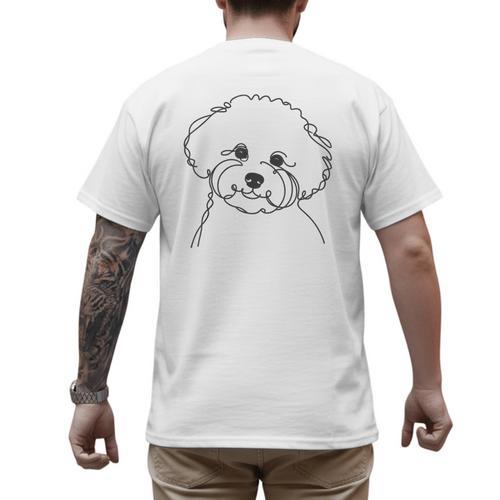 Line Art Dad Mom Dog Bichon Frise Men's Back Print T-Shirt - Father's Day Fun
