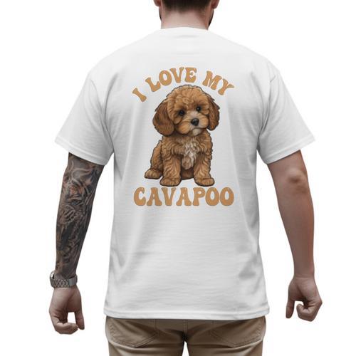 I Love My Cavapoo For Mom Dad Kids Men's Back Print T-Shirt - Father's Day Fun