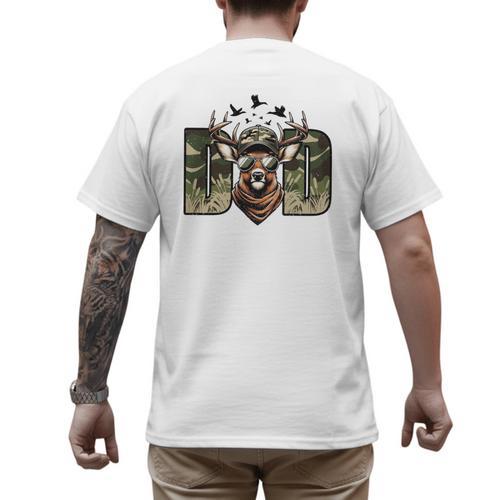 Retro Camo Dad Hunting Camouflage Deer Matching Men's Back Print T-Shirt - Father's Day Fun