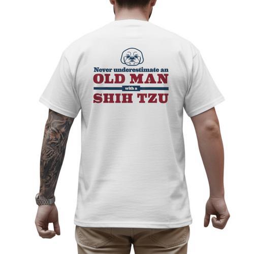 Shih Tzu Dad Shirt Never Underestimate An Old Man Gift Tee Men's Back Print T-Shirt - Father's Day Fun