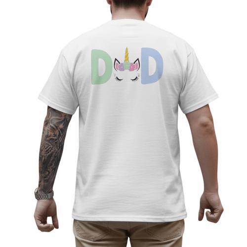 Unicorn Dad First Birthday Girl Family Matching Mama Party Men's Back Print T-Shirt - Father's Day Fun