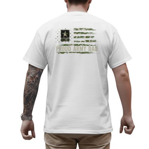 Vintage Proud Army Dad Camo American Flag Veteran Men's Back Print T-Shirt - Father's Day Fun