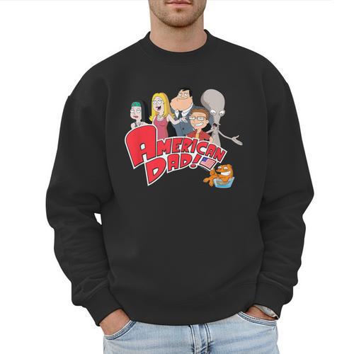 American Dad Show Logo With Family Cartoon Men Sweatshirt - Father's Day Fun
