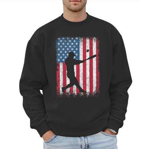 American Flag Vintage Baseball Flag Dad Mom Tee T-Shirt Men Sweatshirt - Father's Day Fun