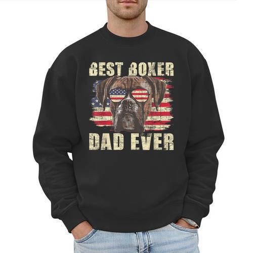 Best Boxer Dad Ever USA Flag American Dog Animal Lover Men Sweatshirt - Father's Day Fun