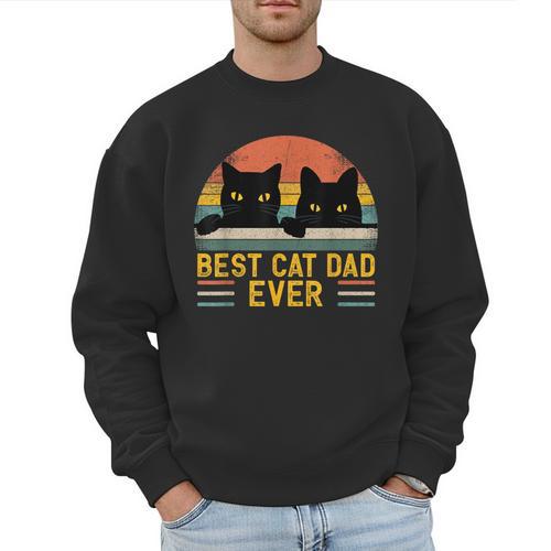 Best Cat Dad Ever Retro Style Cats Lover Men Sweatshirt - Father's Day Fun