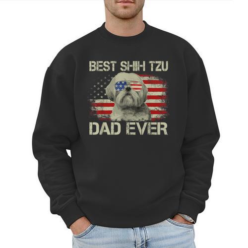 Best Shih Tzu Dad Ever Tshirt Dog Lover American Flag Men Sweatshirt - Father's Day Fun