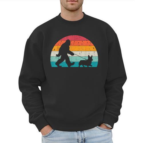 Bigfoot Walking a Dog Corgi Lovers Dog Dad Men Sweatshirt - Father's Day Fun