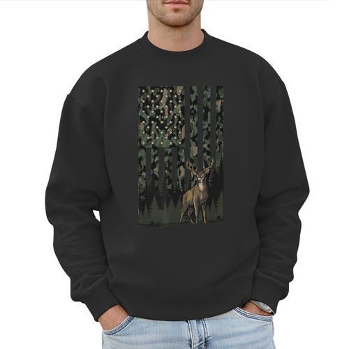 Camo Deer American Flag Graphic Hunting Men Dad Boys Men Sweatshirt - Father's Day Fun
