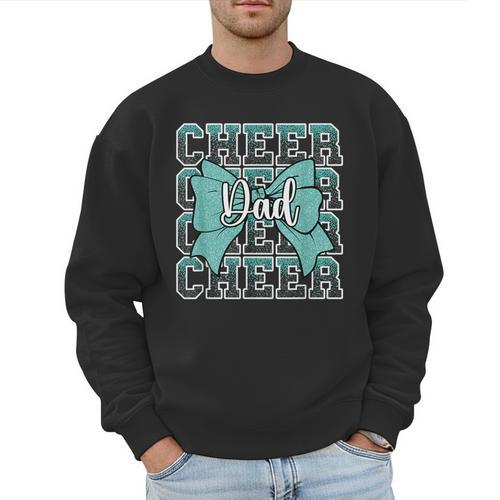Cheer Dad Daddy Bow Sport Cheerleader Cheerleading Teal Blue Men Sweatshirt - Father's Day Fun
