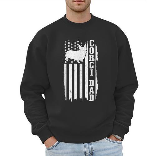 Corgi Dad Vintage American Flag Patriotic Corgi Dog Men Sweatshirt - Father's Day Fun