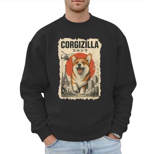 CorgiZilla Parody Japanese Art Vintage Corgi Dog Mom Dog Dad For Men Women Kids Men Sweatshirt - Father's Day Fun