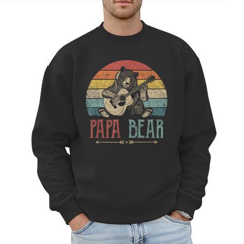 Cute Papa Bear Vintage Father's Day Retro Dad Guitar Men Sweatshirt - Father's Day Fun