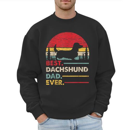 Dachshund Long Haired Best Dad Ever Dog Vintage Retro Men Sweatshirt - Father's Day Fun